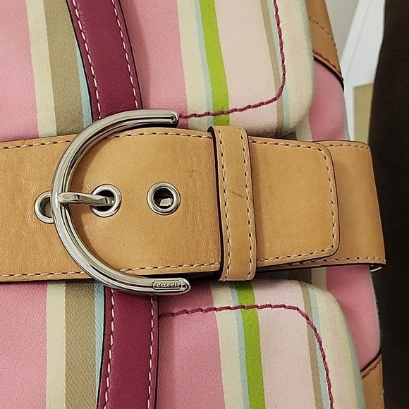 Coach Y2K Soho Hampton Pastel Stripe Leather Trim Flap Shoulder Bag Barbiecore - Picture 5 of 16